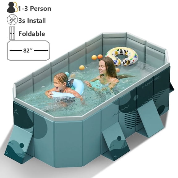 HENG Co. 82"Foldable Non-Inflatable Swimming Pool for 1-4 People, Foldable Above Ground Kiddie Pool for Family(Blue)