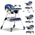 thumbnail image 1 of HENG CO. 4-in-1 Baby High Chair with 5-Point Harness, Convertible Toddler Dining Chair, Double-Layer Tray & Toy Rack, PP+Steel Frame, for 6M-3Y Deep Blue, 1 of 10