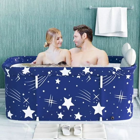 HENG Co. 47 in Portable Bathtub, Relaxing Soaking Tub for Adults and Kids, Efficiently Retaining Warmth, Dark Blue