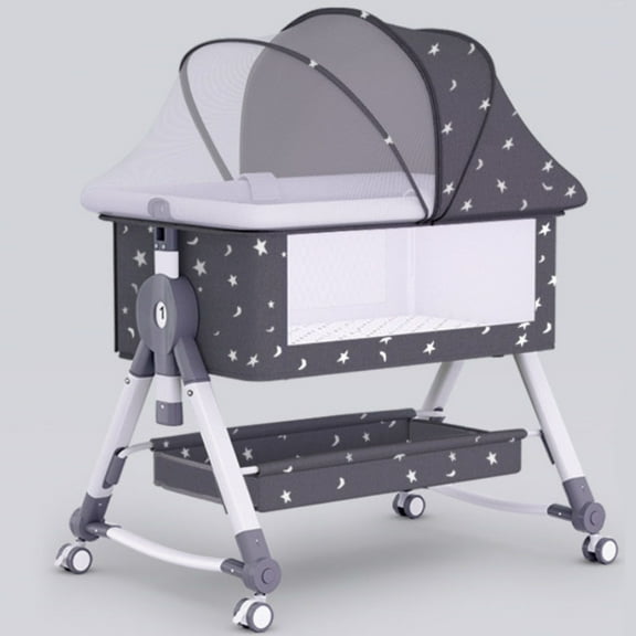 HENG Co. Baby Bassinet, 5-in-1 Infant Bedside Crib with Diaper Table, Adjustable Height, for 0-24 Months, Sky Blue