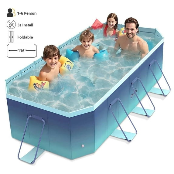 HENG Co. Foldable Above Ground Pool, Large Non-Inflatable Outdoor Swimming Pool for Adults & Kids, Portable Collapsible Design, Sky Blue