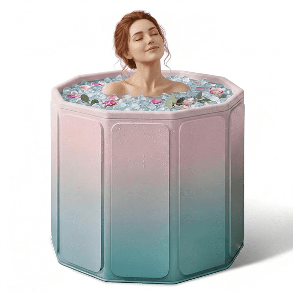 HENG Co. Upgraded Portable Foldable Bathtub for Bathroom, Hot Ice Bathtub, PVC Home Outdoor Soaking Spa Tub for Adults, Pink