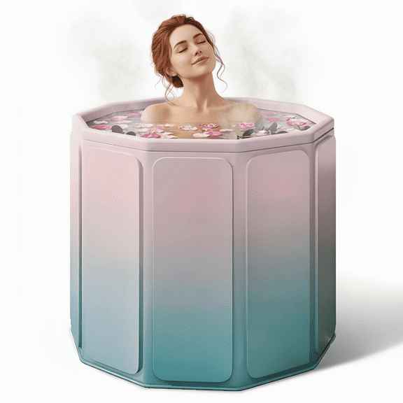 HENG Co. Upgraded Portable Foldable Bathtub for Bathroom, Hot Ice Bathtub, PVC Home Outdoor Soaking Spa Tub for Adults, Pink