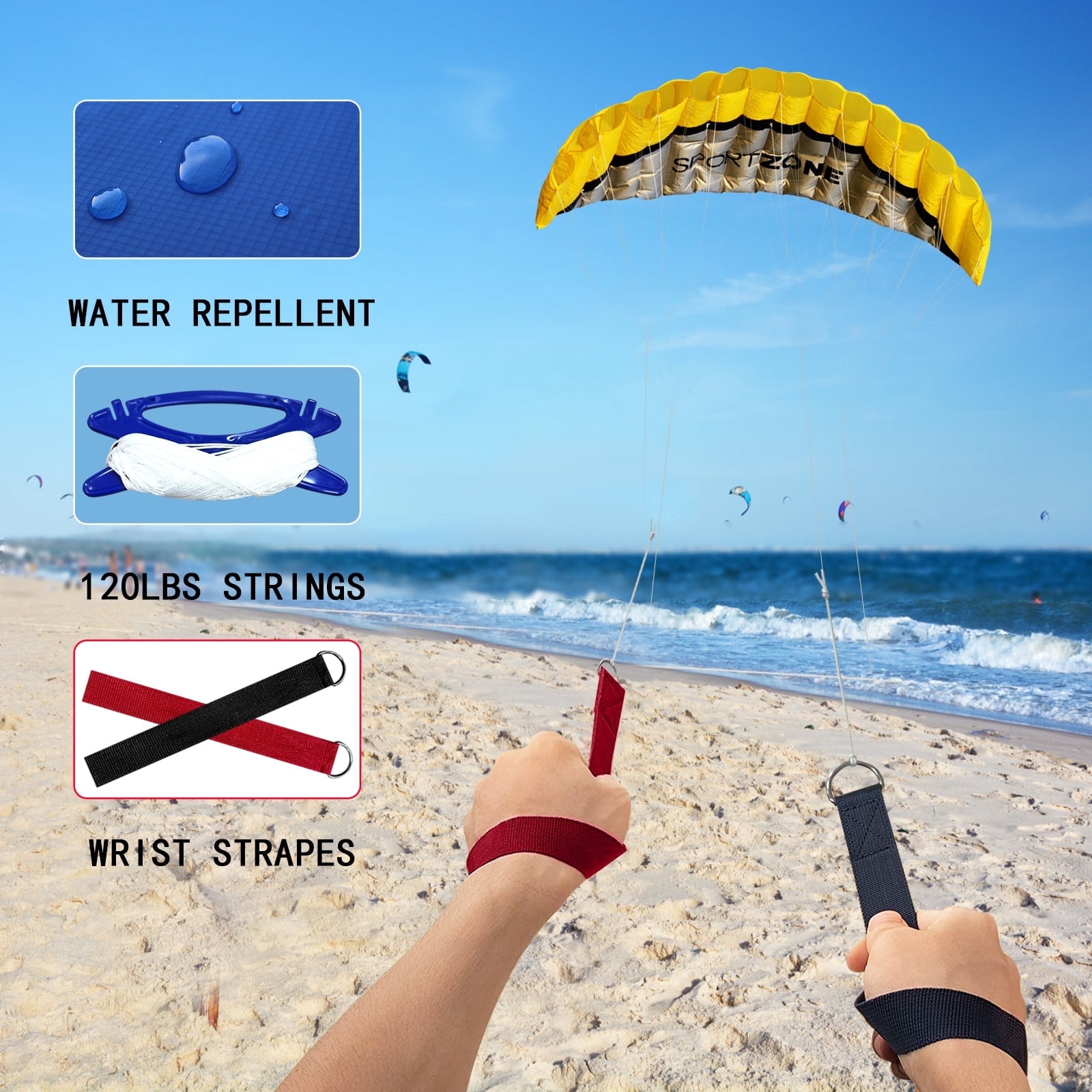 HENGDA KITE 98inch Dual Line Stunt Parafoil Kites Nylon Soft Stunt Kite Yellow Outside Toy