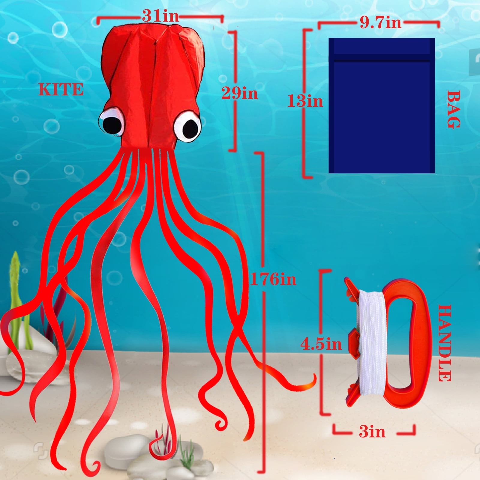 HENGDA KITE for Children and Adults Red 196" Octopus Software Kite with