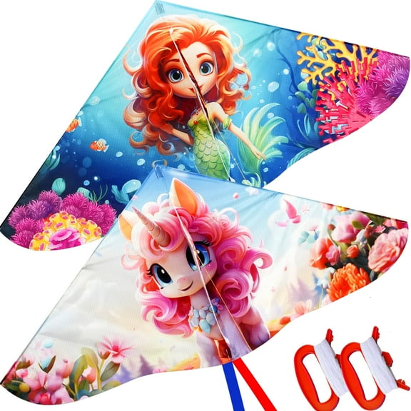 HENGDAKITE 2pack 41*20in Triangle Kites for Kids and Adults HD Printing Polyester Kites for Fly Outside