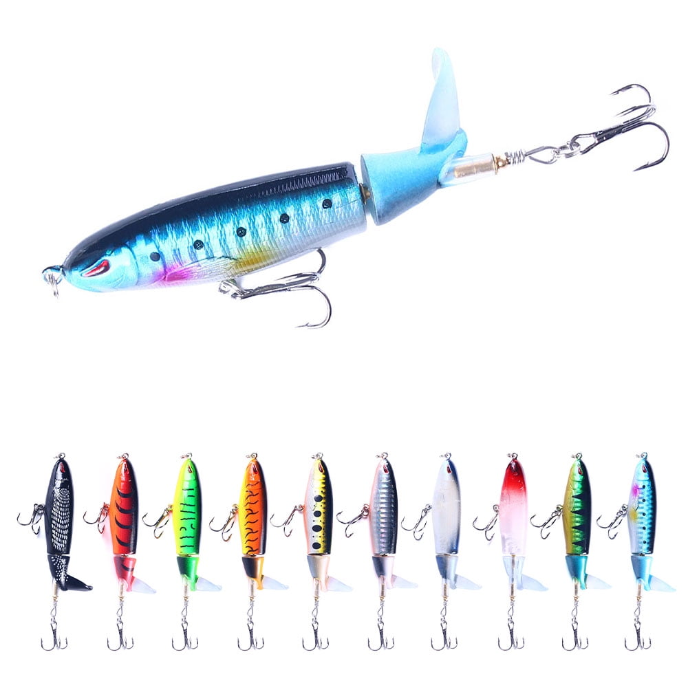 HENGJIA 10PCS Fishing Lures Plopper Bass Lures with Floating Rotating Tail Barb Treble Hooks in Saltwater and Freshwater Lures for Bass Trout Walleye,4.33 inch/0.46 oz