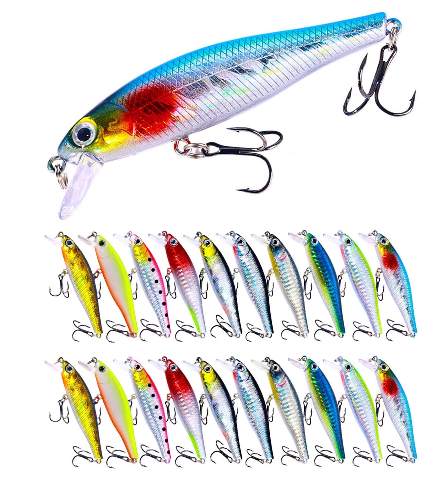 HENGJIA 20 Pack Fishing Lures Hard Baits, 3D Eyes Minnow Fishing Lures Crankbait, Swimbait Fishing Tackle Lure Kit for Freshwater/Saltwater/Topwater, Bass, Trout, Walleye, Redfish