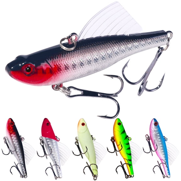 HENGJIA 5PCS Fishing Lures for Bass Trout, Sinking Pencil Plopper VIB Fishing Lure with Flank Artificial Hard Bait for Freshwater Saltwater, 2.56in/0.61oz