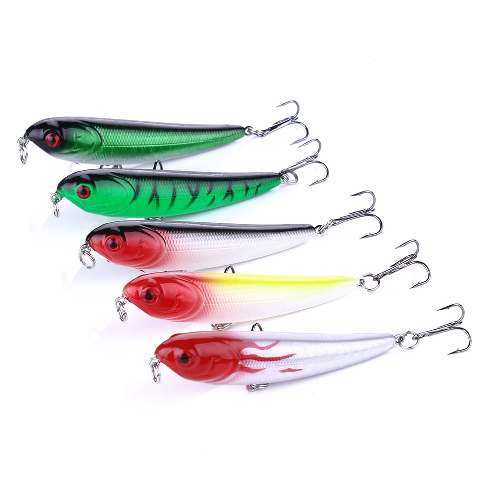 HENGJIA 5PCS Fishing Lures, Pencil Plopper Fishing Lures for Bass Catfish Pike Perch, Topwater Fishing Lures with Floating Minnow Pencil Popper Bass Bait for Freshwater or Saltwater