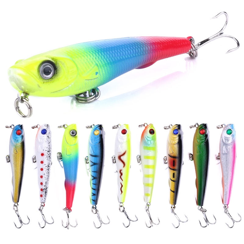 HENGJIA 9PCS Fishing Lures, Pencil Plopper Fishing Lures for Bass Perch, Topwater Fishing Lures with Floating Minnow Pencil Popper Bass Bait for Freshwater or Saltwater