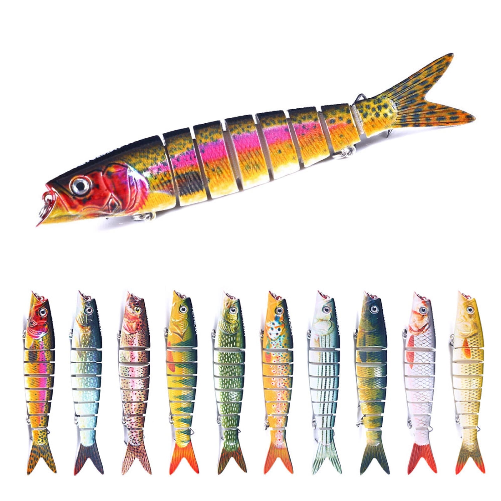 HENGJIA Fishing Lures, 10pcs Large Multi Jointed Fish Fishing Kits Slow Sinking Lifelike Swimbait Freshwater and Saltwater for Trout Bass Lures, 5.31"/0.74oz