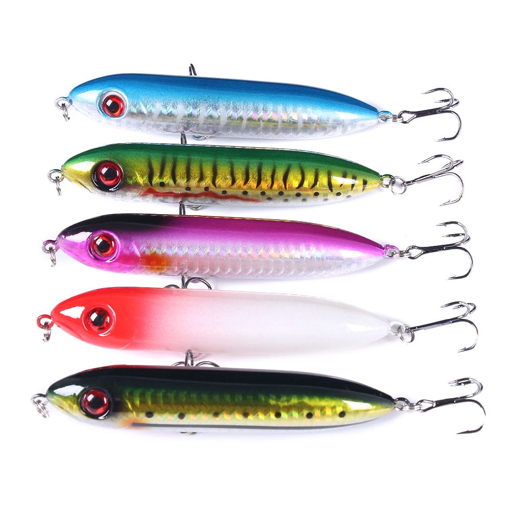 HENGJIA Fishing Lures, 5PCS Plopper Bass Lures Topwater Pencil Popper Hard Bait 3.94in/0.42oz