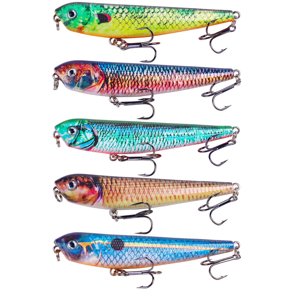 HENGJIA Fishing Lures, 5pcs Pencil Plopper Fishing Lure for Saltwater and Freshwater Deep Diving Fishing Bait Fishing Lures Kit for Bass Catfish Perch