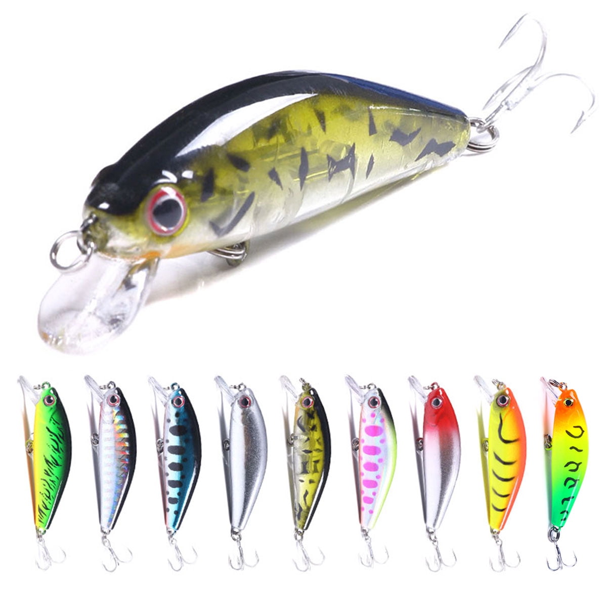 HENGJIA Fishing Lures Hard Bait Minnow VIB Lure with Treble Hook Life-Like Swimbait Fishing Bait Popper Crankbait Sinking Lure for Trout Bass Walleye Redfish, 9PCS