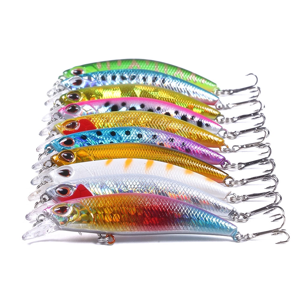 HENGJIA Fishing Lures Hard Bait Minnow VIB Lure with Treble Hook Life-Like Swimbait Fishing Bait Popper Crankbait Sinking Lure for Trout Bass Walleye Redfish, 10PCS