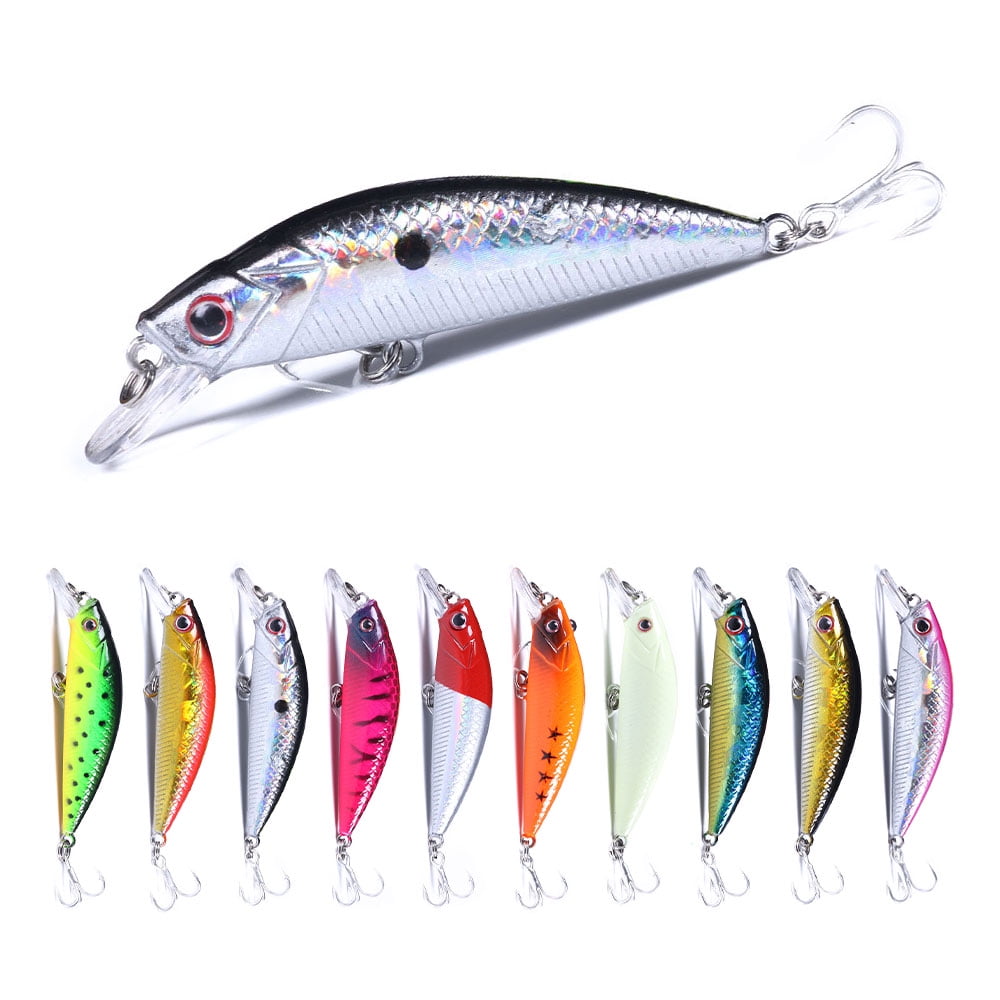HENGJIA Fishing Lures Hard Bait Minnow VIB Lure with Treble Hook Life-Like Swimbait Fishing Bait Popper Crankbait Sinking Lure for Trout Bass Walleye Redfish, 10PCS