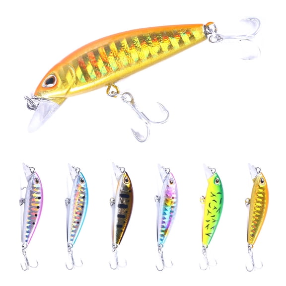 HENGJIA Fishing Lures Hard Bait Minnow VIB Lure with Treble Hook Life-Like Swimbait Fishing Bait Popper Crankbait Sinking Lure for Trout Bass Walleye Redfish, 6PCS