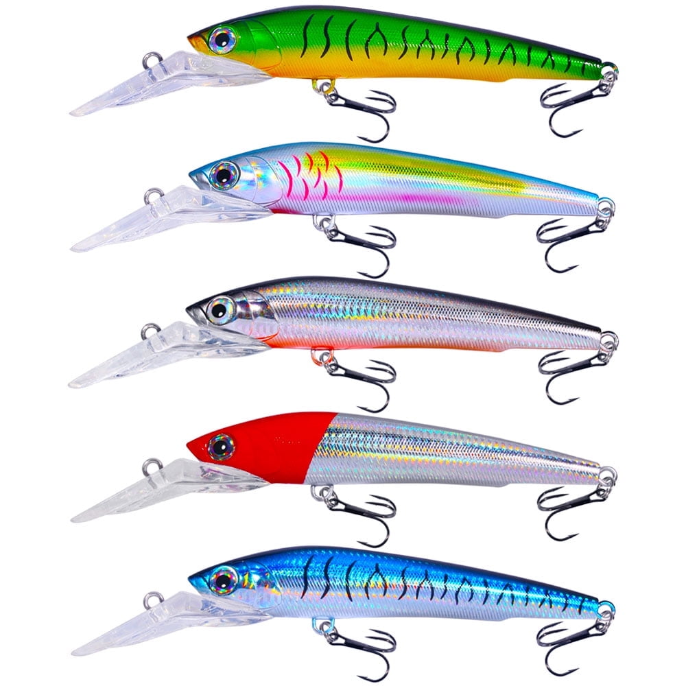 HENGJIA Fishing Lures, Jerkbait for Bass Fishing Minnow Lure Set, Large Fishing Plugs Sinking Hard Baits Long-Distance Casting Swimbaits for Trout Bass Perch Fishing,5pcs