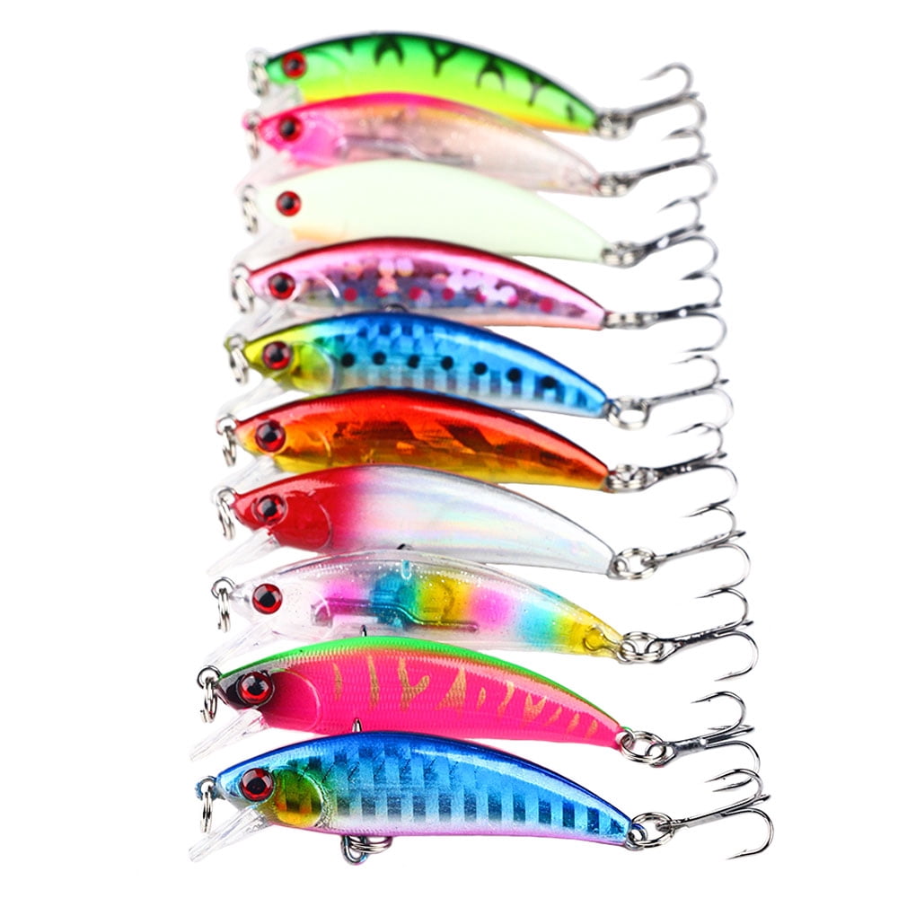HENGJIA Fishing Lures Large Hard Bait Minnow VIB Lure with Treble Hook Life-Like Swimbait Fishing Bait Popper Crankbait Sinking Lure for Trout Bass Walleye Redfish, 10PCS