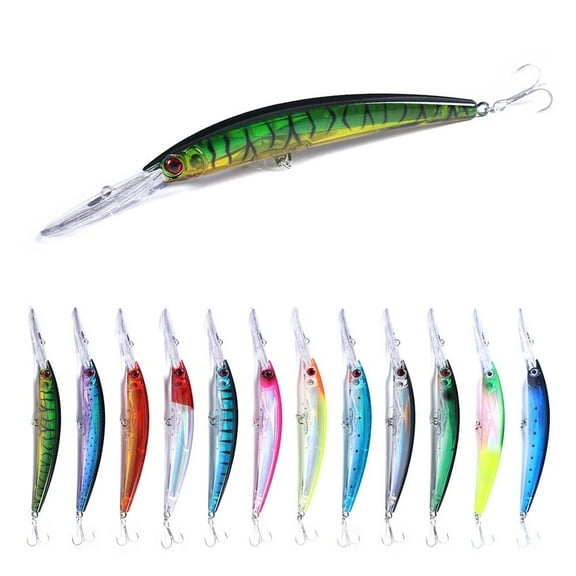 HENGJIA Fishing Lures Large Hard Bait Minnow VIB Lure with Treble Hook Life-Like Swimbait Fishing Bait Popper Crankbait Sinking Lure for Trout Bass Walleye Redfish, 12PCS