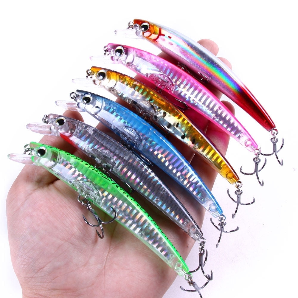 HENGJIA Fishing Lures Large Hard Bait Minnow VIB Lure with Treble Hook Life-Like Swimbait Fishing Bait Popper Crankbait Sinking Lure for Trout Bass Walleye Redfish, 6PCS