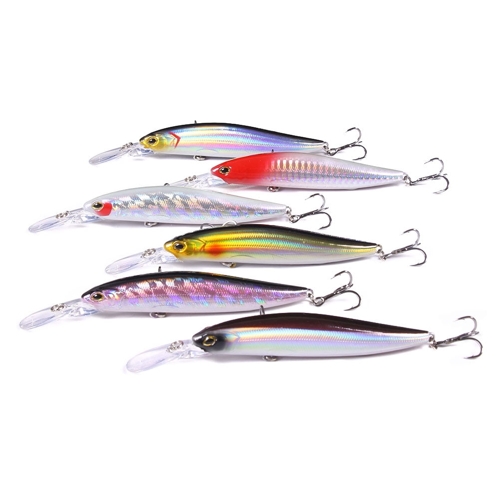 HENGJIA Fishing Lures Large Hard Bait Minnow VIB Lure with Treble Hook Life-Like Swimbait Fishing Bait Popper Crankbait Sinking Lure for Trout Bass Walleye Redfish, 6PCS