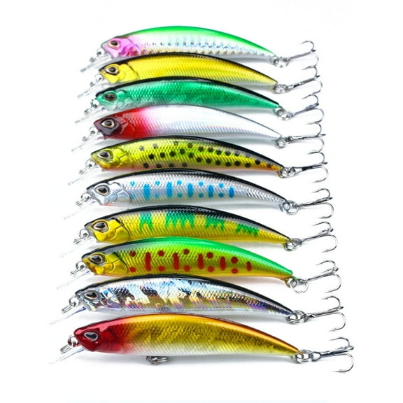 HENGJIA Fishing Lures Large Hard Bait Minnow VIB Lure with Treble Hook Life-Like Swimbait Fishing Bait Popper Crankbait Sinking Lure for Trout Bass Walleye Redfish, 10PCS