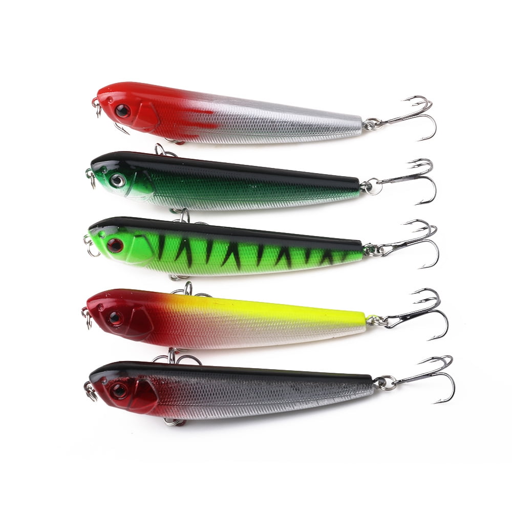 HENGJIA Fishing Lures for Bass, 5PCS Top water Pencil Popper Lures Minnow Lure Hard Baits Freshwater or Saltwater Fishing Lures Pencil Lure