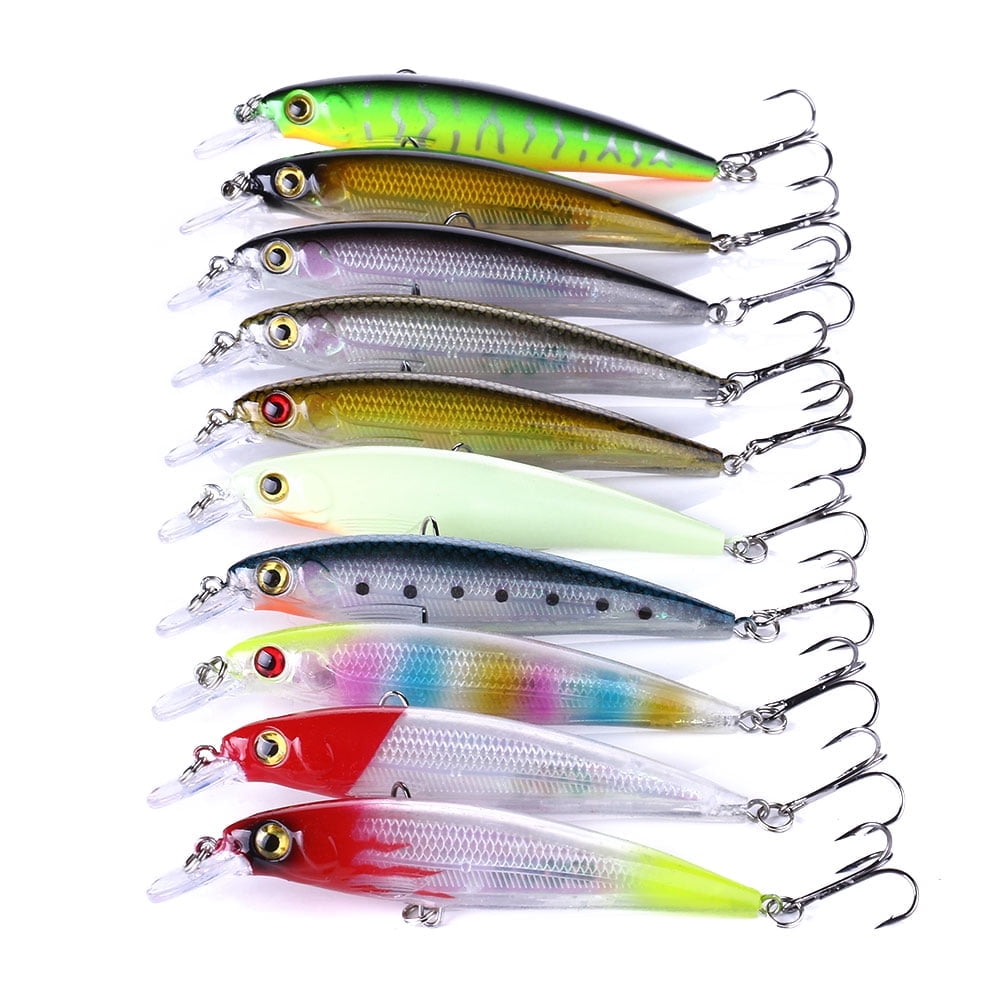 HENGJIA Minnow Bass Fishing Lures - Jerkbait Lure Set Hard Baits Crankbait for Catfish Trout Walleye Fishing Bait 10Pcs/kit