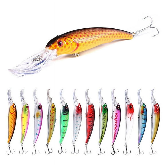 HENGJIA Minnow Bass Fishing Lures, Jerkbait Lure Set Large Hard Baits Deep Diving Crankbait for Catfish Walleye Trout Fishing Bait 12Pcs/kit