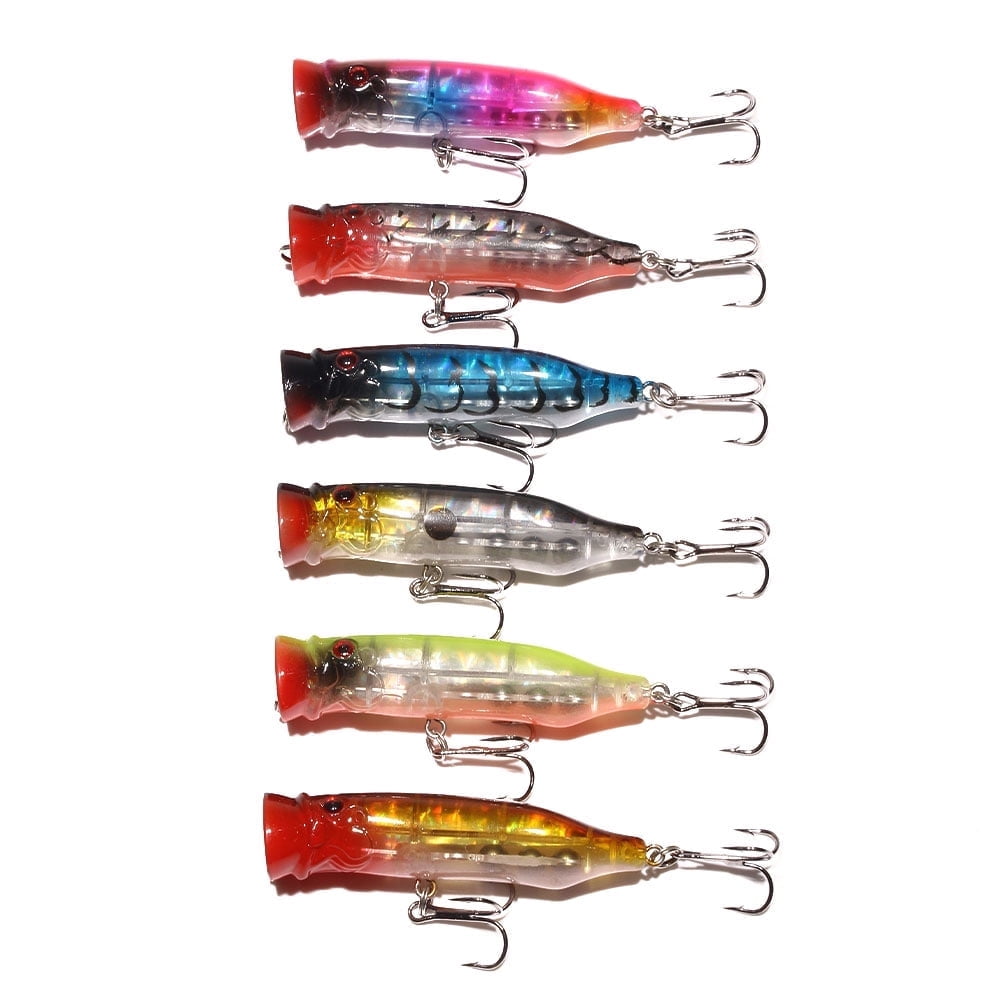 HENGJIA Pack of 6 Fishing Popper Lure, Fishing Topwater Lures Bass Lures Fishing Plugs Hard Baits Top Water Poppers Fishing Lures 2.83in/0.34oz
