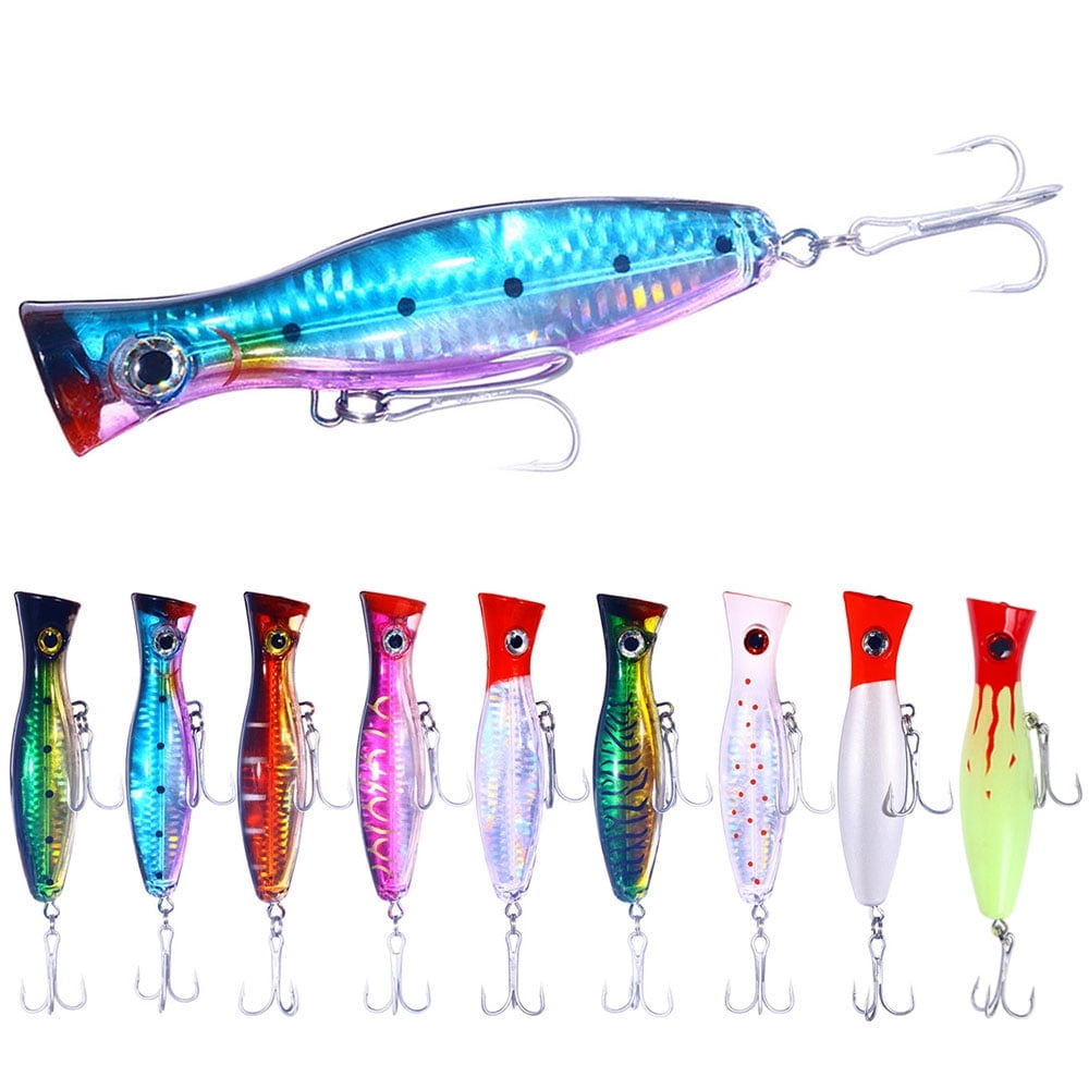 HENGJIA Popper Fishing Lure, 9Pack Large Topwater Poppers Lures Treble Hooks Surf Fishing Lures for ‎Bass, Walleye, Trout, Tuna, Striped Bass Popper Fishing Plugs Offshore, 5.12in/1.52oz