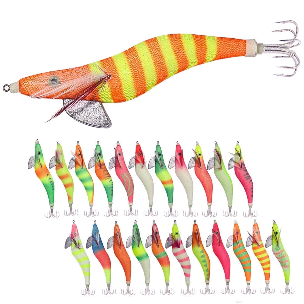 HENGJIA Squid Jig Shrimp Prawn Lures Luminous for Cuttlefish Octopus Fishing Lures 22PCS