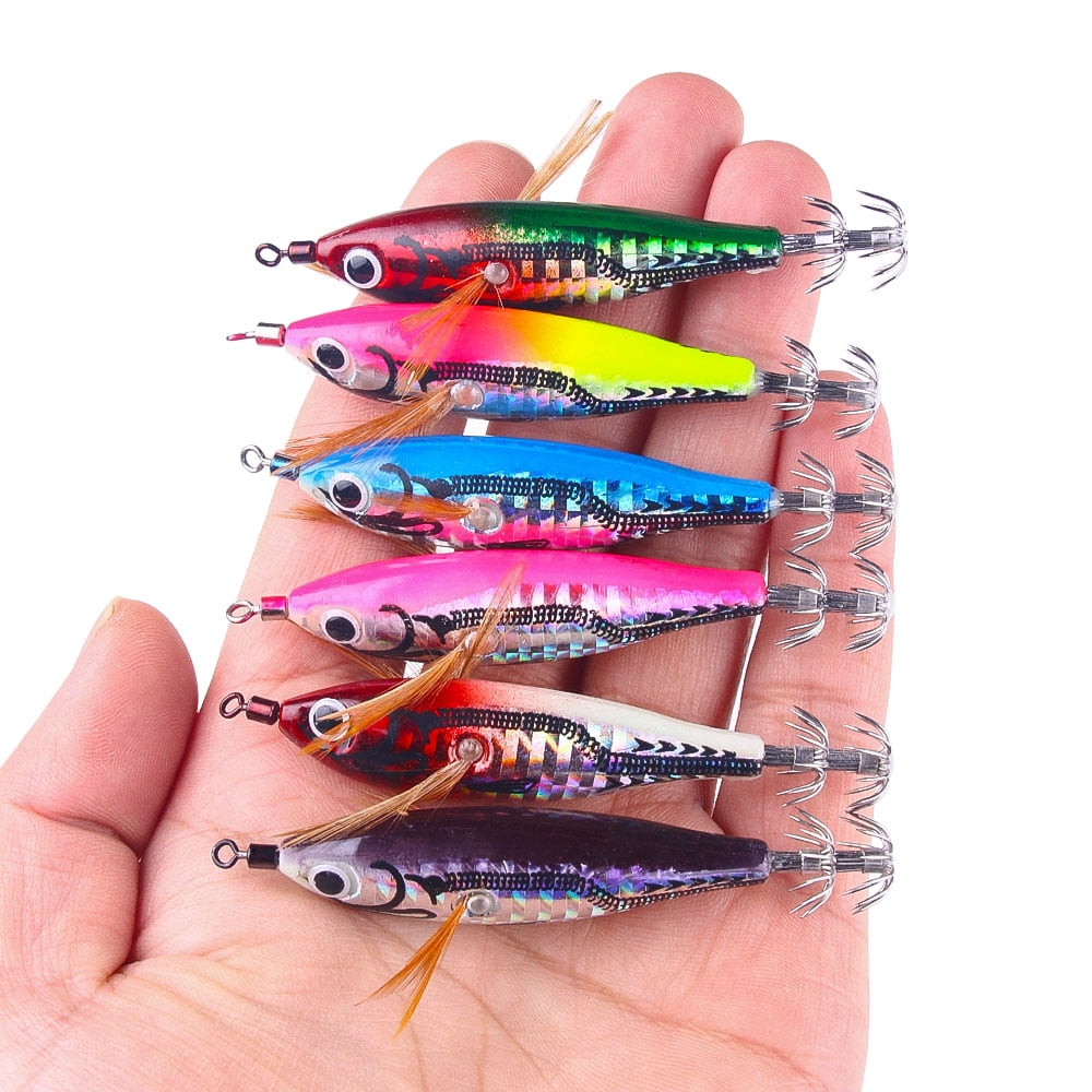 HENGJIA Squid Jig Shrimp Prawn Lures Luminous for Cuttlefish Octopus Fishing Lures 6PCS