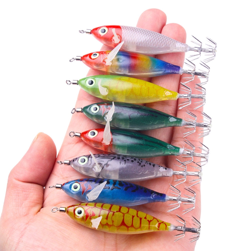 HENGJIA Squid Jig Shrimp Prawn Lures Luminous for Cuttlefish Octopus Fishing Lures 8PCS