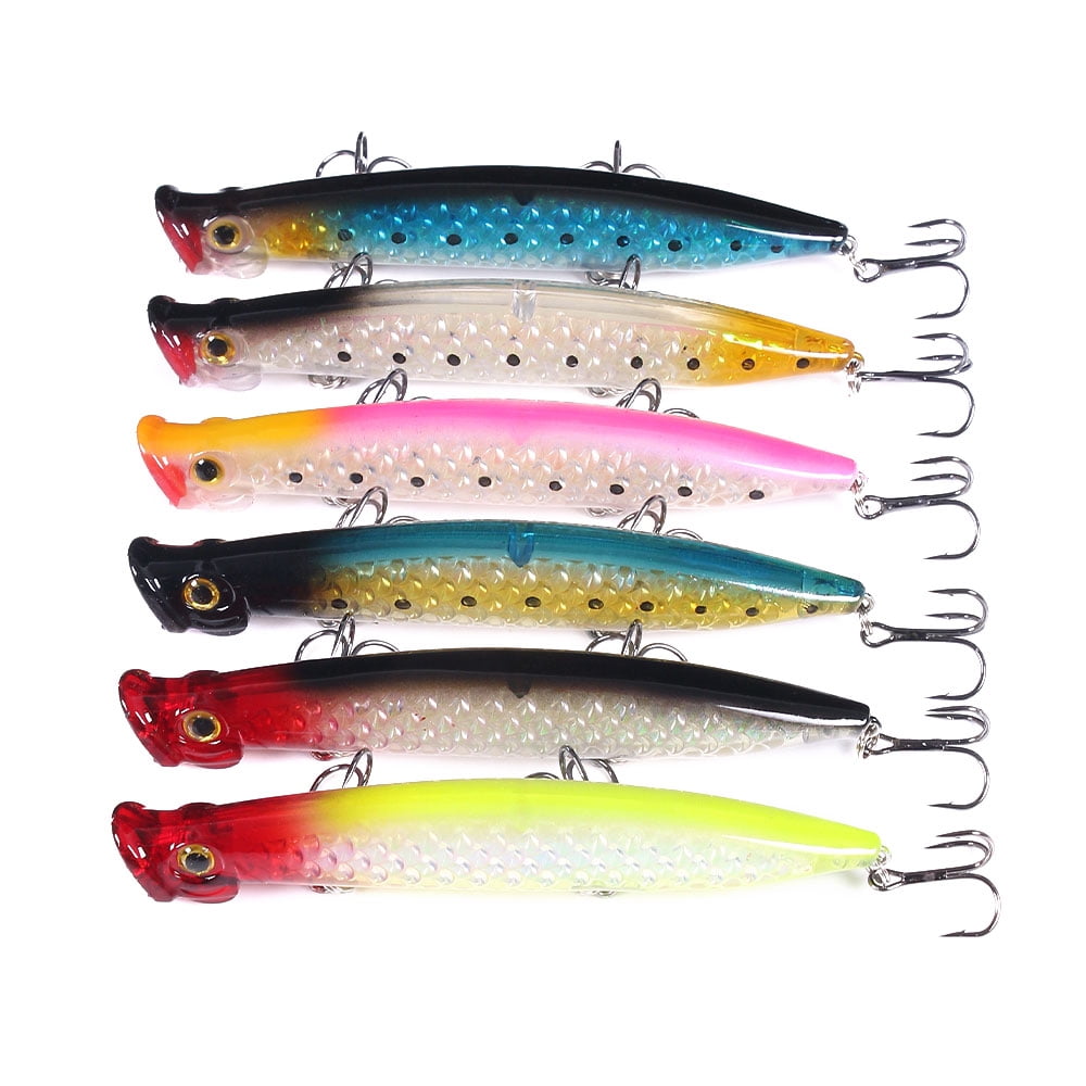 HENGJIA Top Water Popper Fishing Lures Saltwater, Pack of 6 Large Popper Lures Treble Hooks Surf Fishing Lures for ‎Bass, Tuna, Trout, Striped Bass Popper Fishing Plugs Offshore, 4.33in, 1/2oz