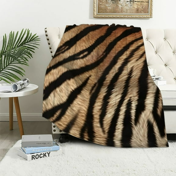 HENGT Animal Skin Tiger Print Soft Throw Blanket Super Soft Cozy Plush Reversible Blanket Size for Couch Bed Sofa Travelling Camping for Adults Couch Sofa )