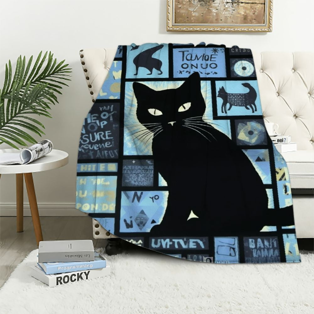 Whimsical Black Cat Quilted Blanket NCU0DV628