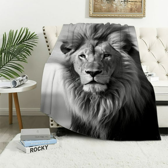 HENGT Black & White Lion Pattern Super Soft Throw Blanket for Bed Sofa Lightweight Blanket for All Seasons