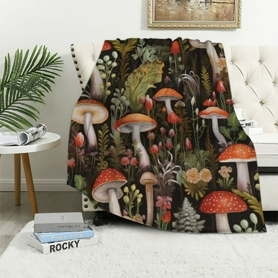 HENGT Boho Mushroom Blanket Autumn Mushrooms Lightweight Throw Blanket for Couch Bed Room Decor Fuzzy Super Soft Blankets Mushrooms Gifts for Kids Adults Women