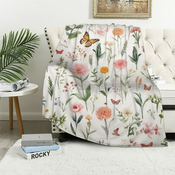 HENGT Butterfly Blanket Flowers Florals Blanket - Plush Flannel Butterflies Blanket for Couch Bed Sofa Butterfly Decor for Girls Boys - Gift for Butterflies Lovers for All Seasons