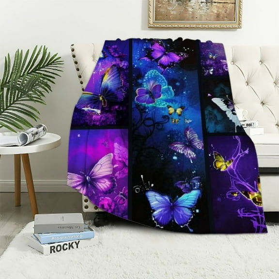 HENGT Butterfly Blanket Soft Cozy Butterfly Anima Throw Blanket for Women Girls Plush Warm Fluffy Butterfly Stuff Decor Lightweight Flannel Gifts Blankets for Kids Adults