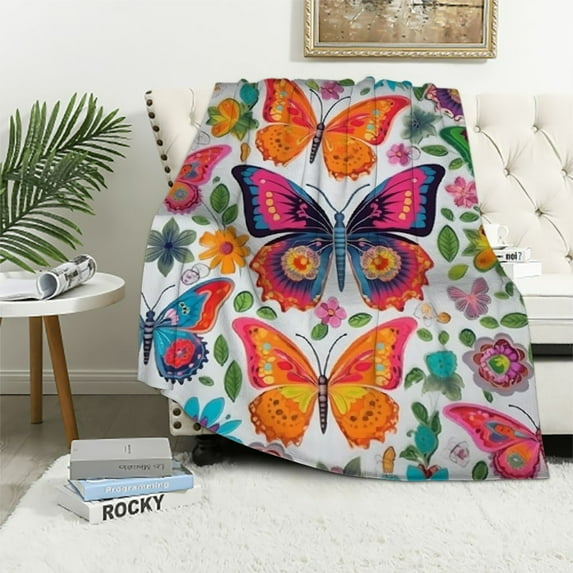 HENGT Butterfly Sofa Throw Blanket Flannel Super Soft Warm Bedspread Home Decor All Season for Bed Couch Living Room