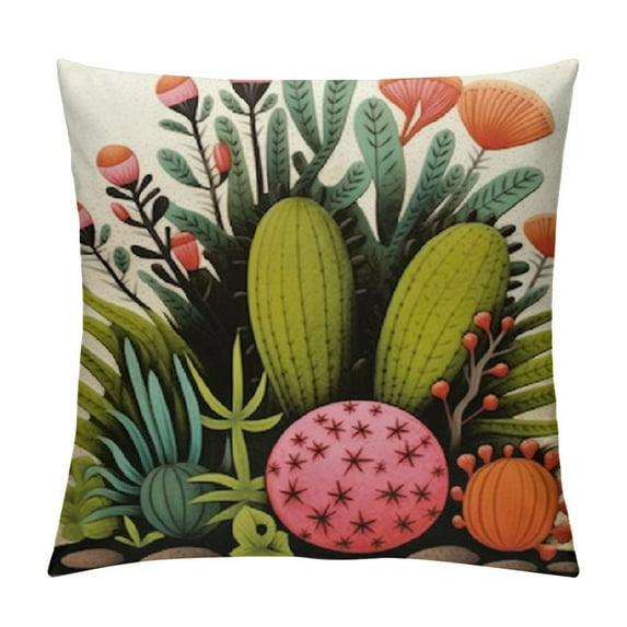 HENGT  Cactus Decorative Throw Pillow Covers Tropical Plantsquare Pillow Cases Summer Decorations Outdoor Sofa Couch Home Bed Decor Cushion