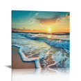 thumbnail image 1 of HENGT Canvas Wall Art - Sand Beach Wave Sea Hawaiian Sunrise Wall Decor Paintings Pictures for Living Room Modern Artwork Stretched and Framed Ready to Hang 16x16 inch, 1 of 4