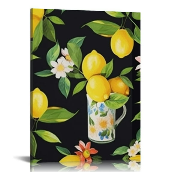 HENGT - Canvas Wall Art - Vector - Seamless Pattern. Lemon Fruits Background. Floral Pattern - Modern Home Art Stretched and Framed Ready to Hang