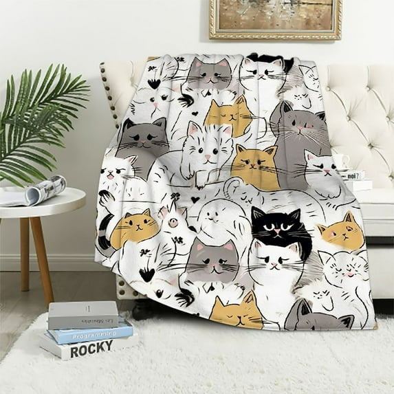 HENGT Cat Blanket, Cute Cat Pet Animal Gifts for Women Adult Throw Blanket Bedding Room Decor Flannel Blanket Soft Plush Warm Blankets&Throws for Couch Living Room