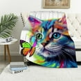 thumbnail image 1 of HENGT Cat Blanket for Girls Women Colorful Cat with Butterfly Throw Blanket Ultra Soft Cozy Cute Kitten Stuff Blanket for Kids ​Cat Lover Animal Gifts, 1 of 6
