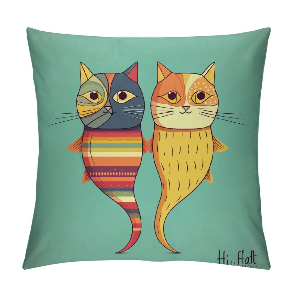 HENGT Cat Throw Pillow Cushion Cover, Cats Moustache Bow Tie Hat Crown